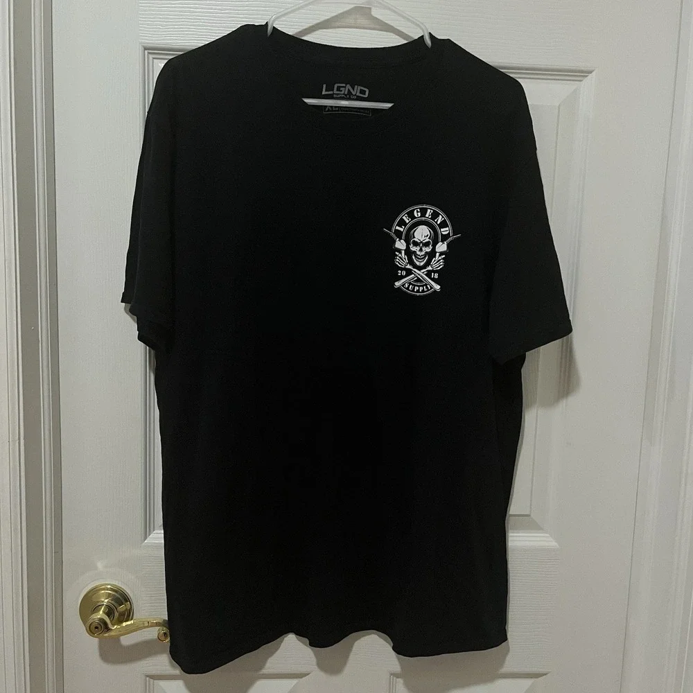 LGND Supply Co Skull & Handlebars Black Graphic Tee XL Legend 2018 Biker‎ Unique - Picture 3 of 5